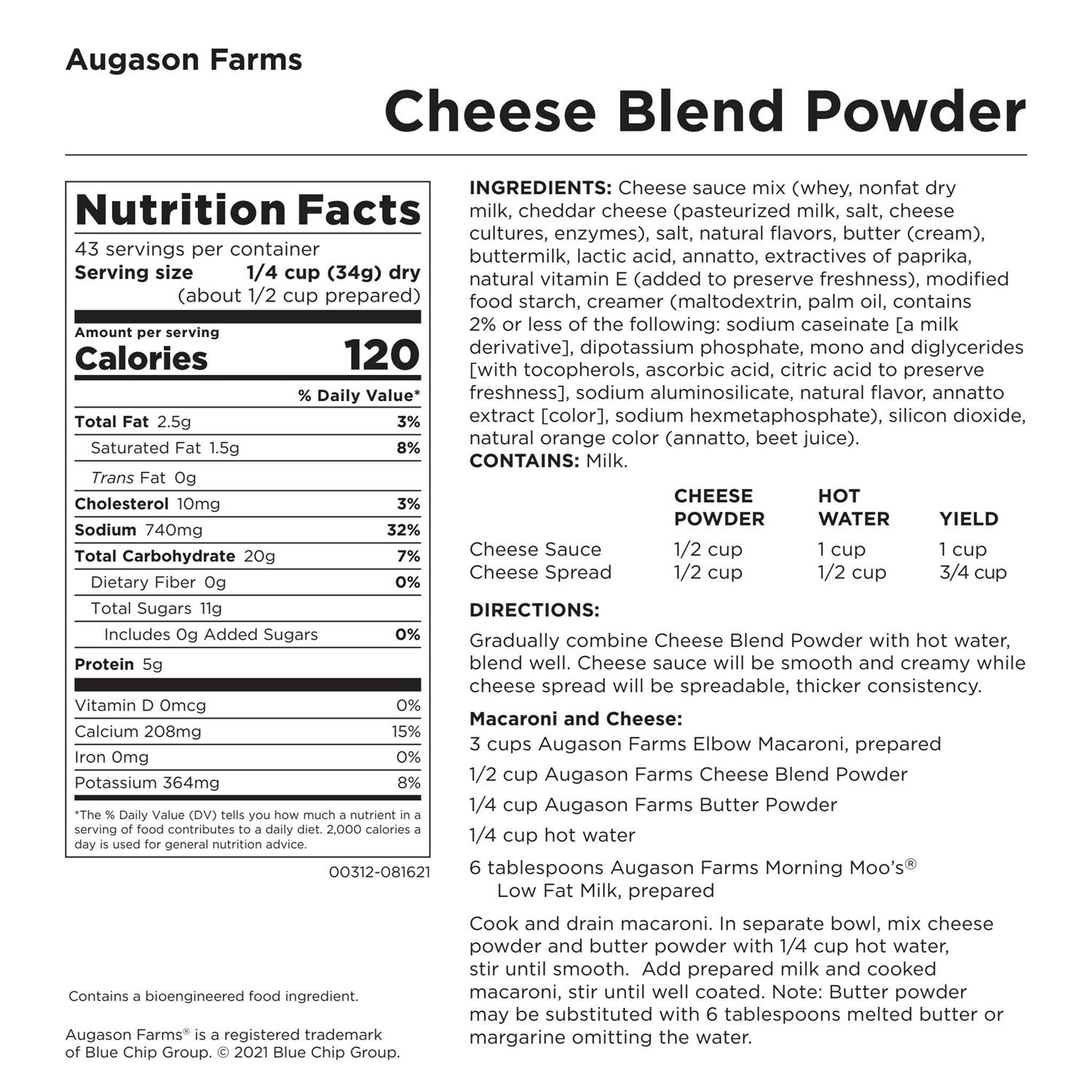 Augason Farms Cheese Blend Powder Certified Gluten Free Long Term Food Storage Everyday Meal Prep Large Can - Image 5